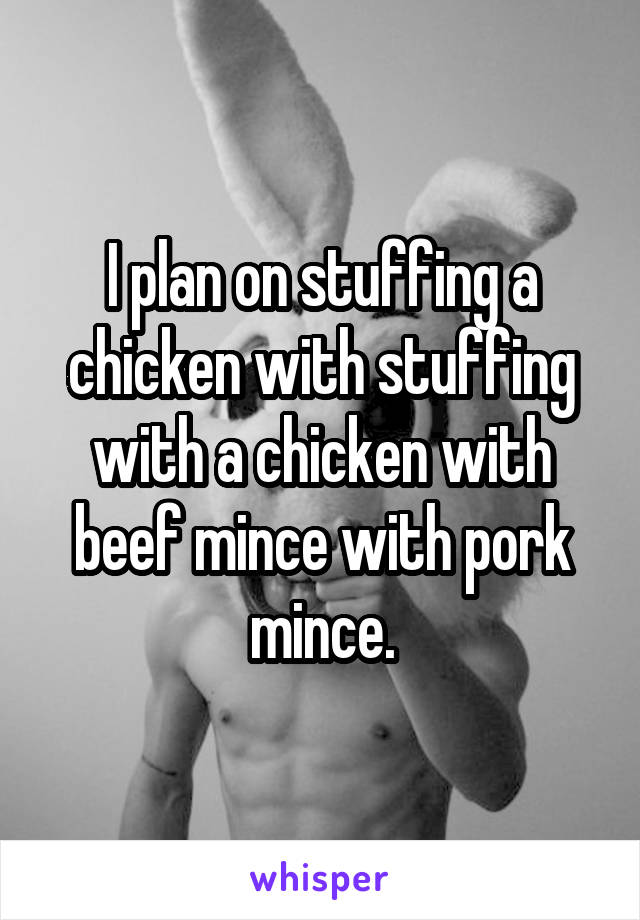 I plan on stuffing a chicken with stuffing with a chicken with beef mince with pork mince.