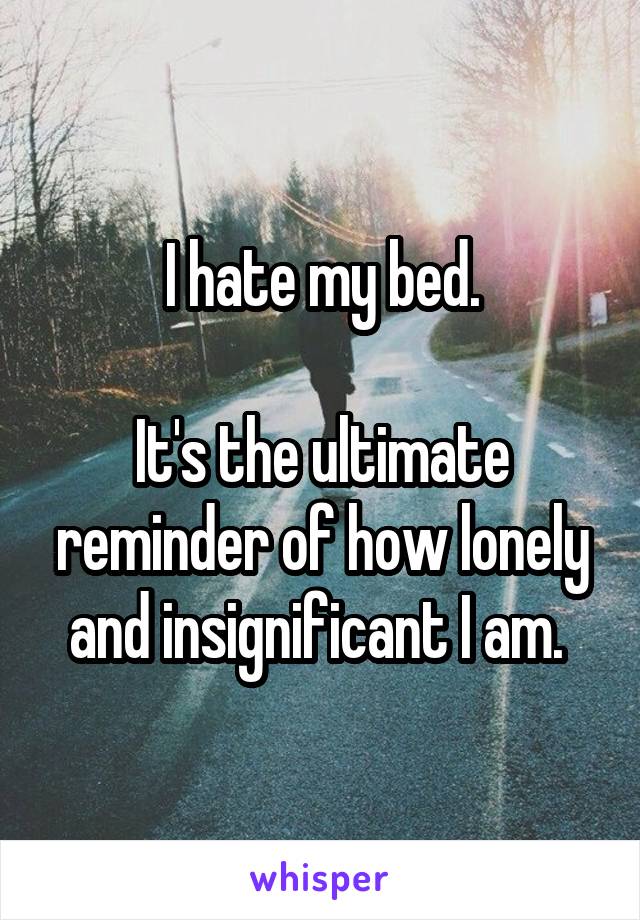 I hate my bed.

It's the ultimate reminder of how lonely and insignificant I am. 