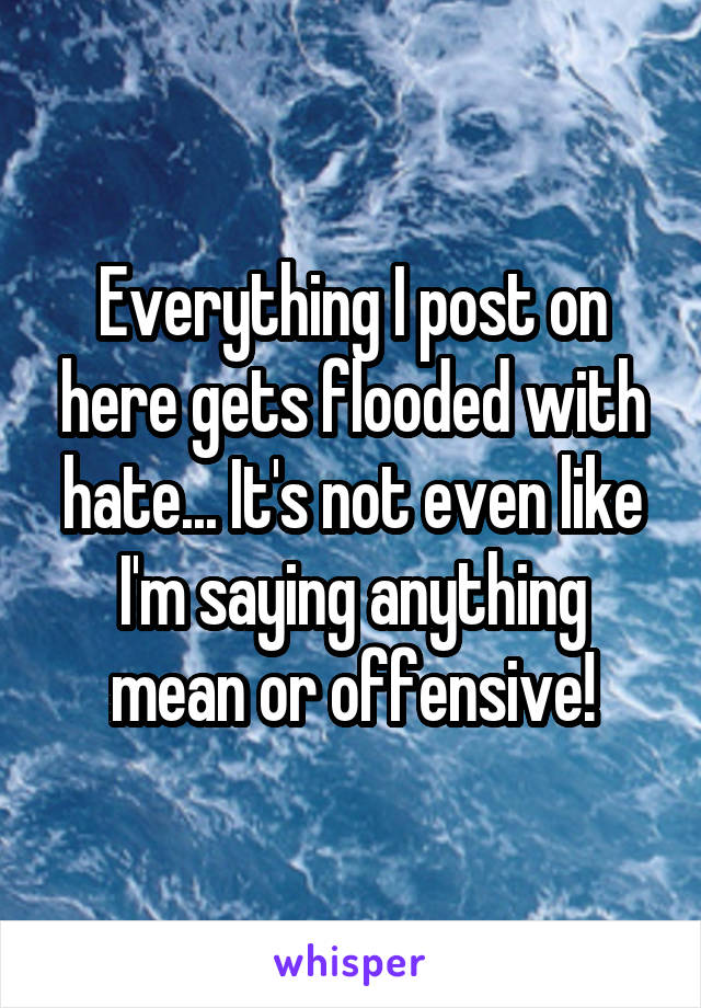 Everything I post on here gets flooded with hate... It's not even like I'm saying anything mean or offensive!