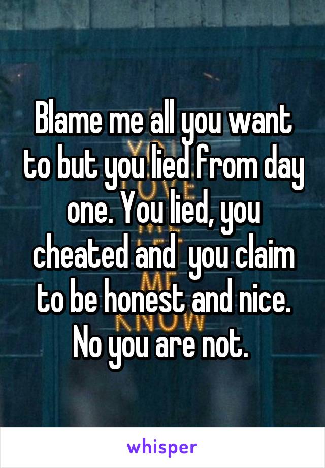 Blame me all you want to but you lied from day one. You lied, you cheated and  you claim to be honest and nice. No you are not. 