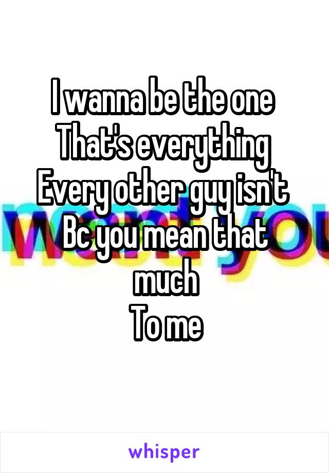 I wanna be the one 
That's everything 
Every other guy isn't 
Bc you mean that much
To me
