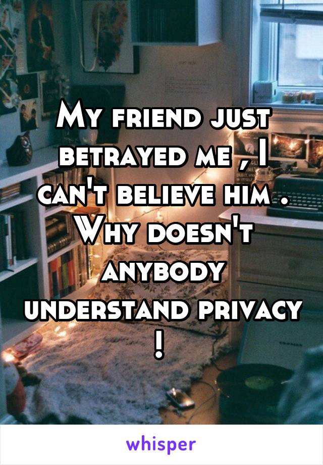 My friend just betrayed me , I can't believe him . Why doesn't anybody understand privacy ! 