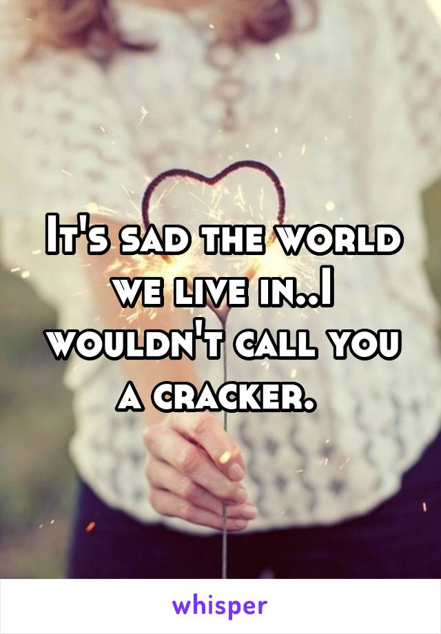 It's sad the world we live in..I wouldn't call you a cracker. 