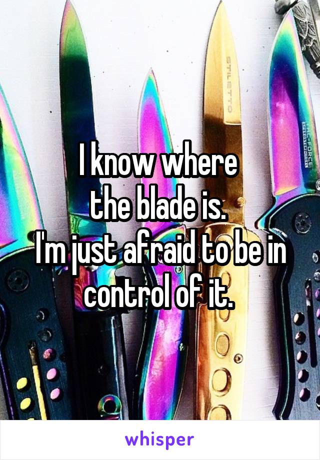 I know where 
the blade is. 
I'm just afraid to be in control of it. 