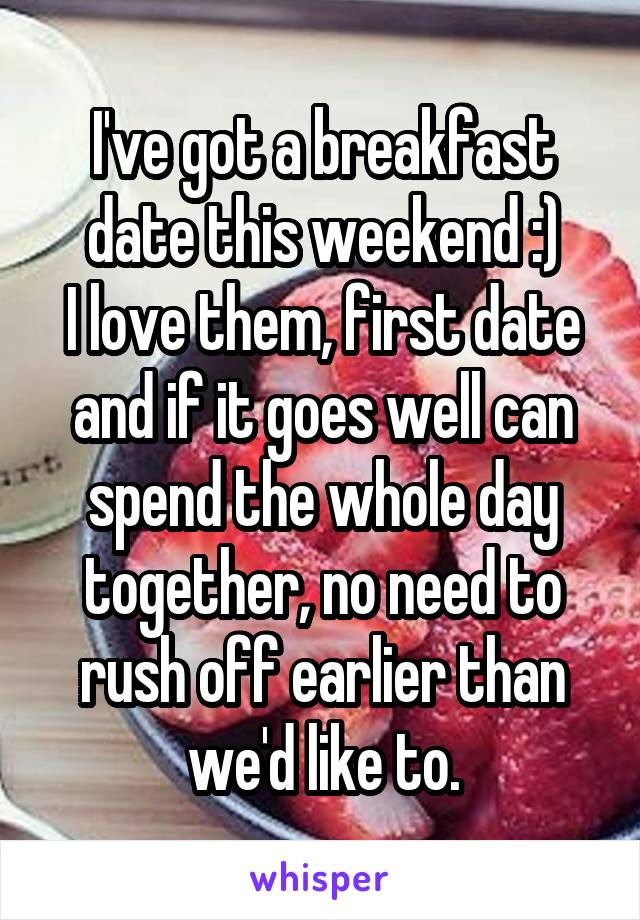 I've got a breakfast date this weekend :)
I love them, first date and if it goes well can spend the whole day together, no need to rush off earlier than we'd like to.