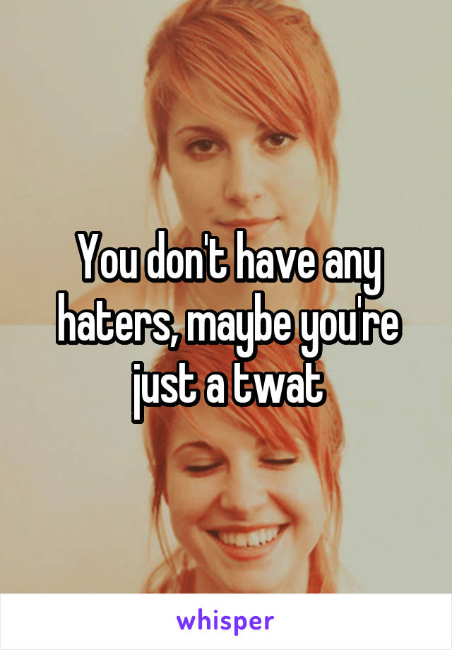 You don't have any haters, maybe you're just a twat