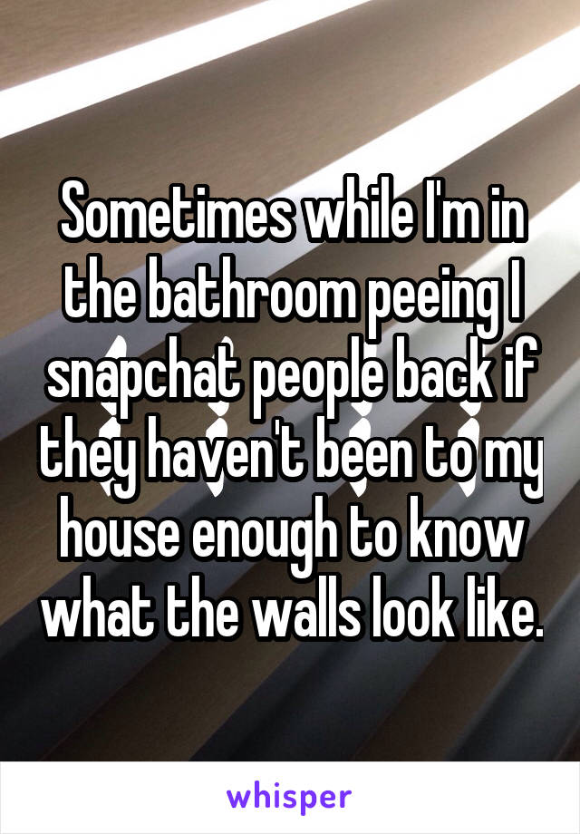 Sometimes while I'm in the bathroom peeing I snapchat people back if they haven't been to my house enough to know what the walls look like.