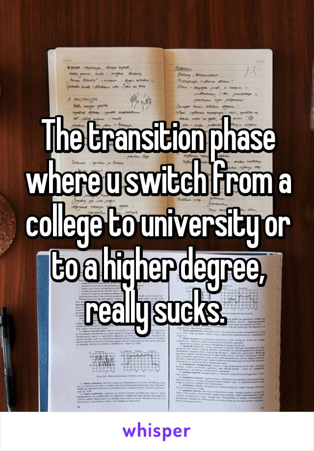 The transition phase where u switch from a college to university or to a higher degree, really sucks. 