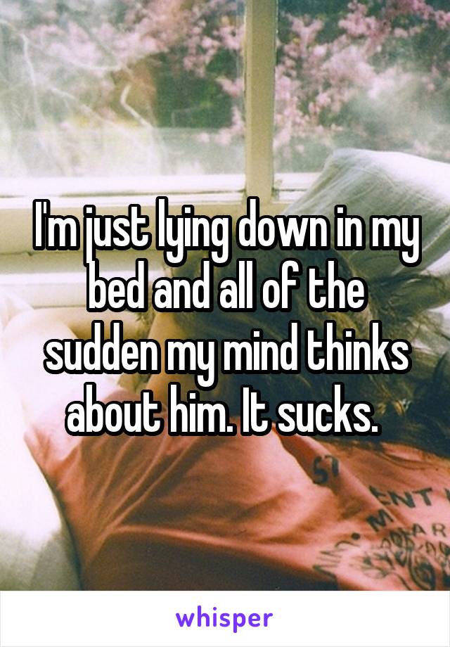 I'm just lying down in my bed and all of the sudden my mind thinks about him. It sucks. 