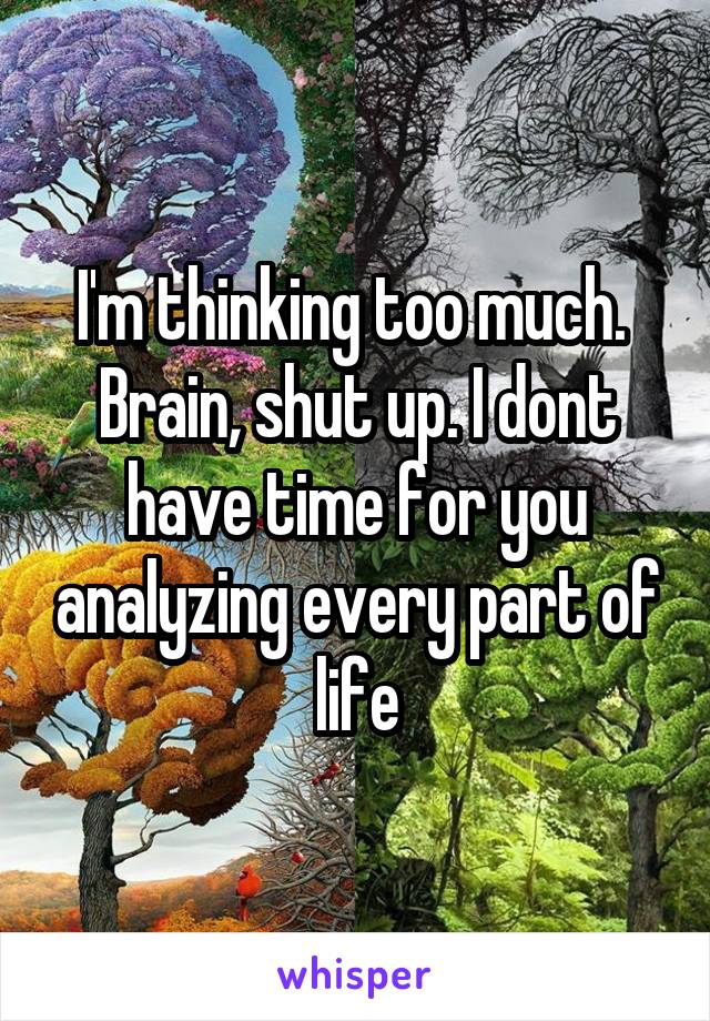 I'm thinking too much. 
Brain, shut up. I dont have time for you analyzing every part of life