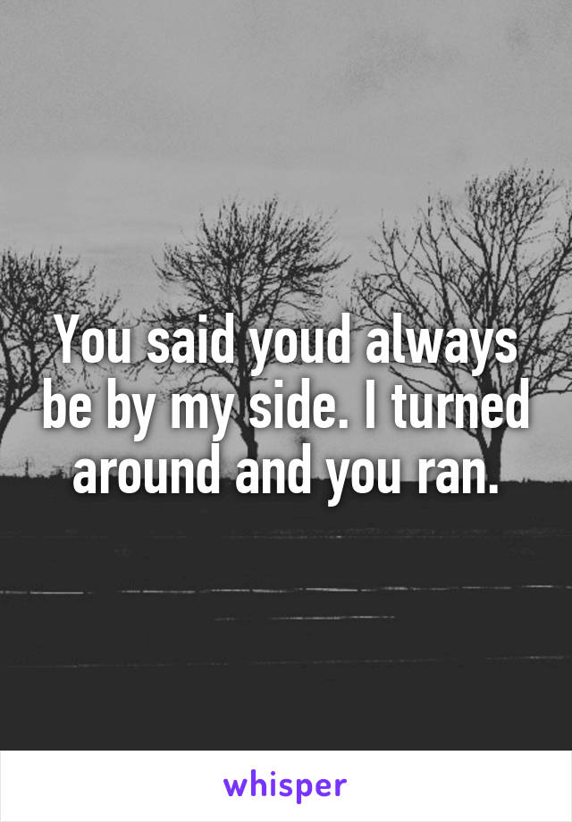 You said youd always be by my side. I turned around and you ran.