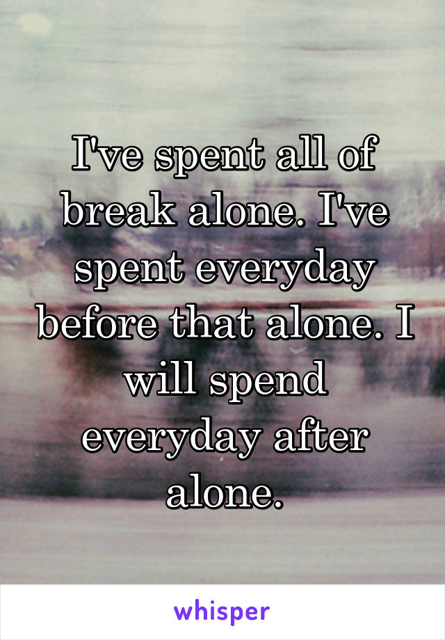 I've spent all of break alone. I've spent everyday before that alone. I will spend everyday after alone.