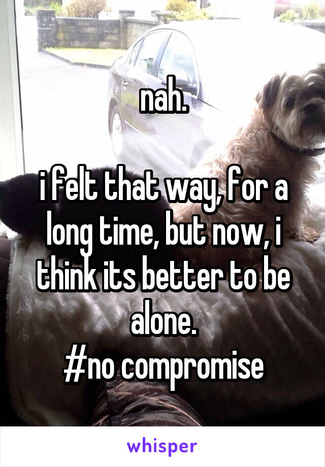 nah.

i felt that way, for a long time, but now, i think its better to be alone.
#no compromise