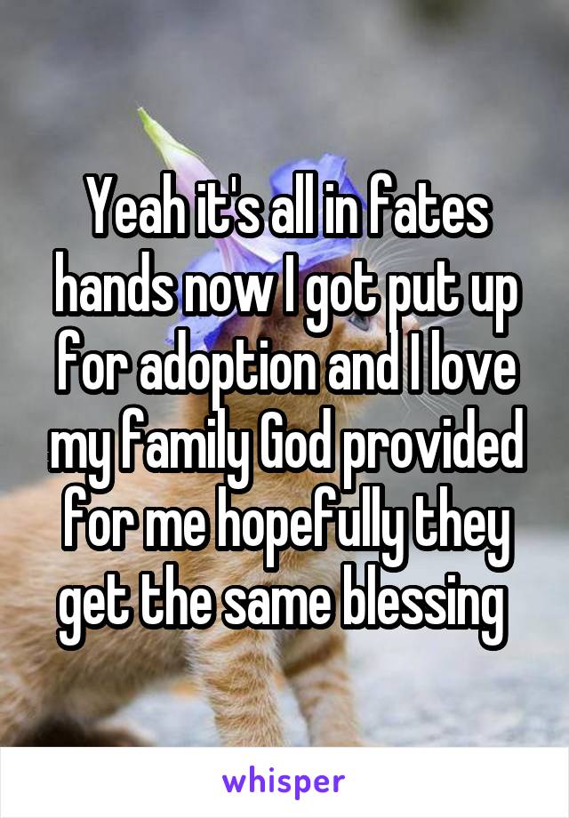 Yeah it's all in fates hands now I got put up for adoption and I love my family God provided for me hopefully they get the same blessing 