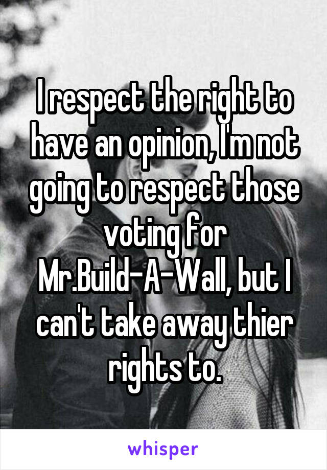 I respect the right to have an opinion, I'm not going to respect those voting for Mr.Build-A-Wall, but I can't take away thier rights to.