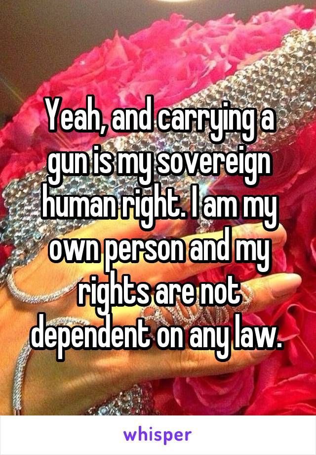 Yeah, and carrying a gun is my sovereign human right. I am my own person and my rights are not dependent on any law. 