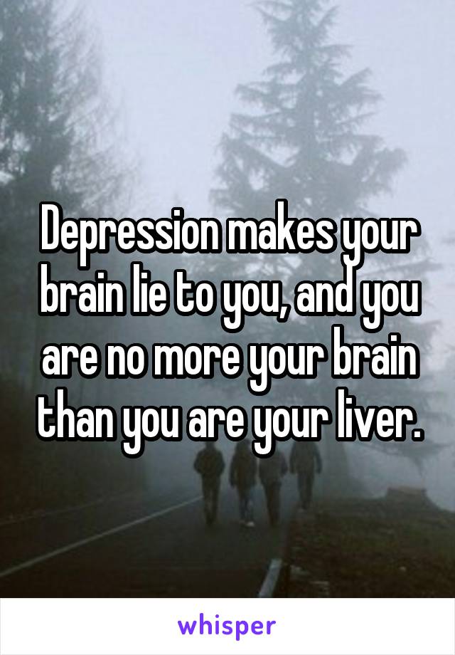 Depression makes your brain lie to you, and you are no more your brain than you are your liver.