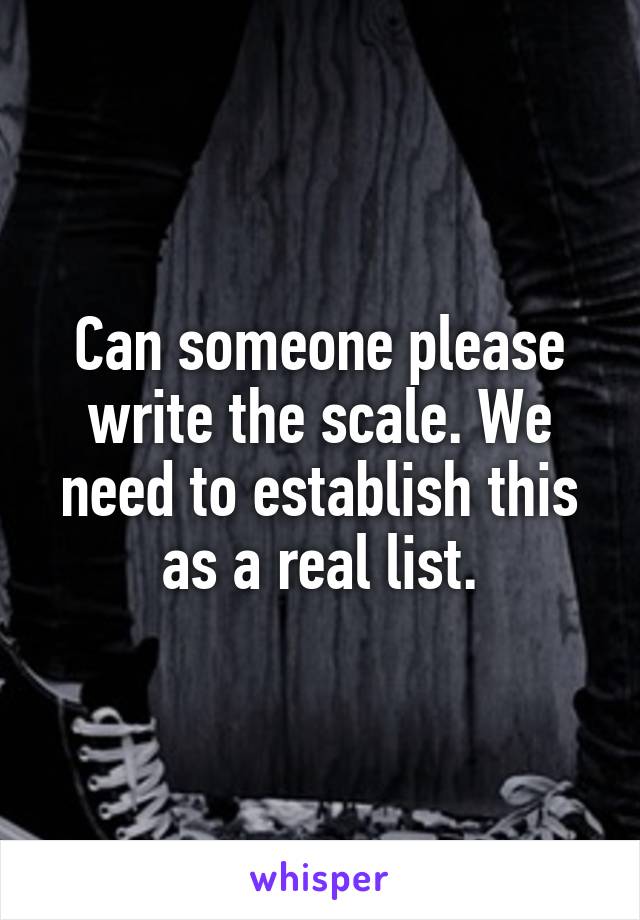 Can someone please write the scale. We need to establish this as a real list.