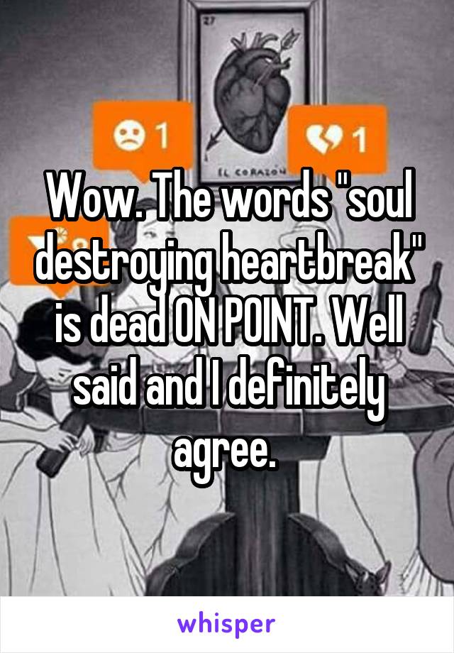 Wow. The words "soul destroying heartbreak" is dead ON POINT. Well said and I definitely agree. 