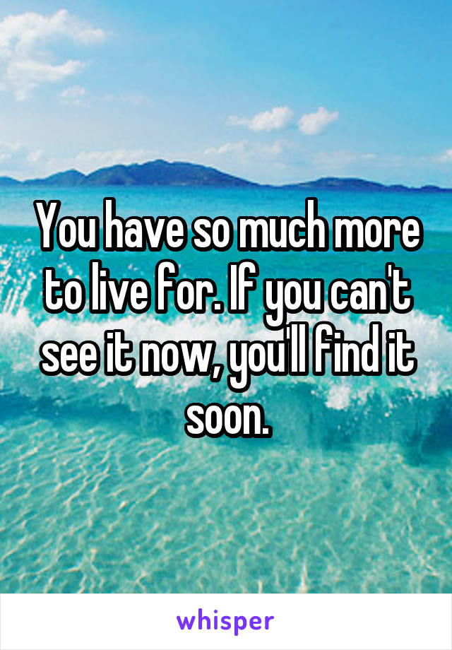 You have so much more to live for. If you can't see it now, you'll find it soon.