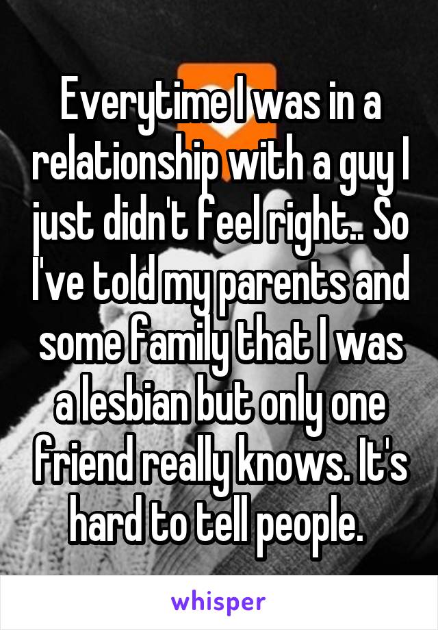 Everytime I was in a relationship with a guy I just didn't feel right.. So I've told my parents and some family that I was a lesbian but only one friend really knows. It's hard to tell people. 