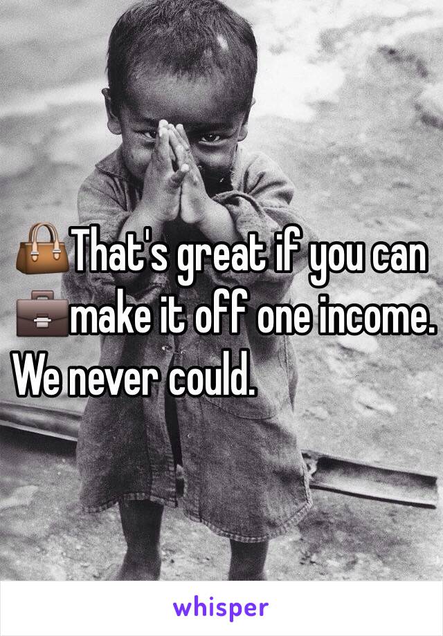 👜That's great if you can
 💼make it off one income. 
We never could. 