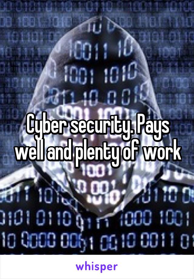 Cyber security. Pays well and plenty of work
