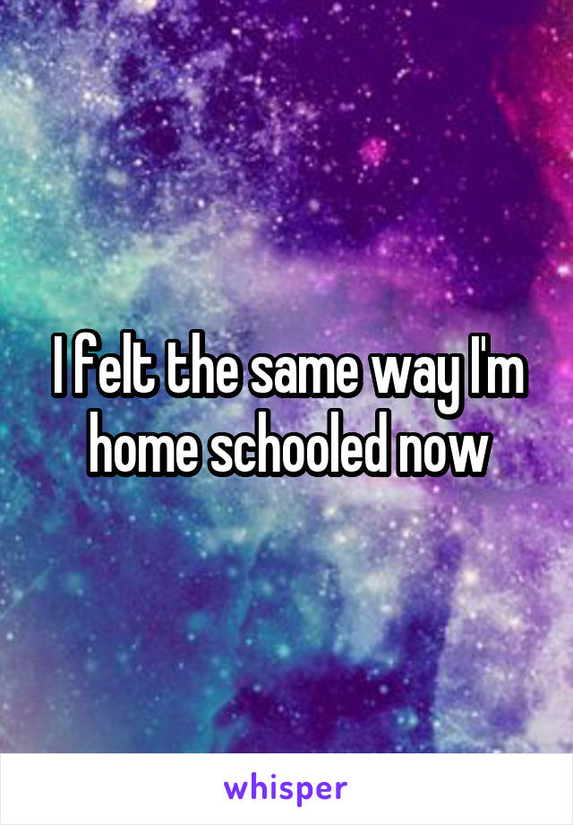 I felt the same way I'm home schooled now
