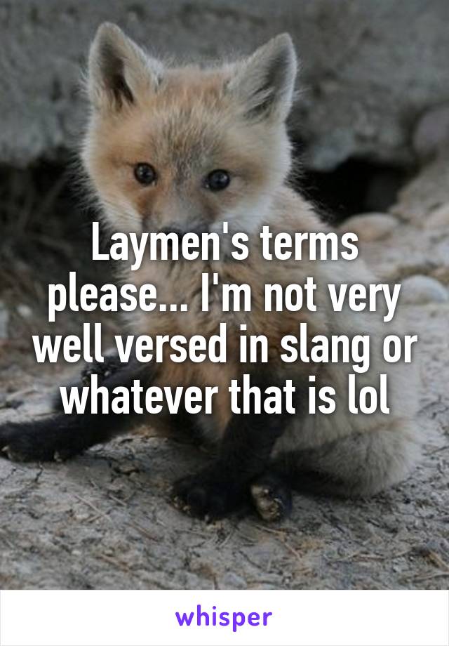 Laymen's terms please... I'm not very well versed in slang or whatever that is lol