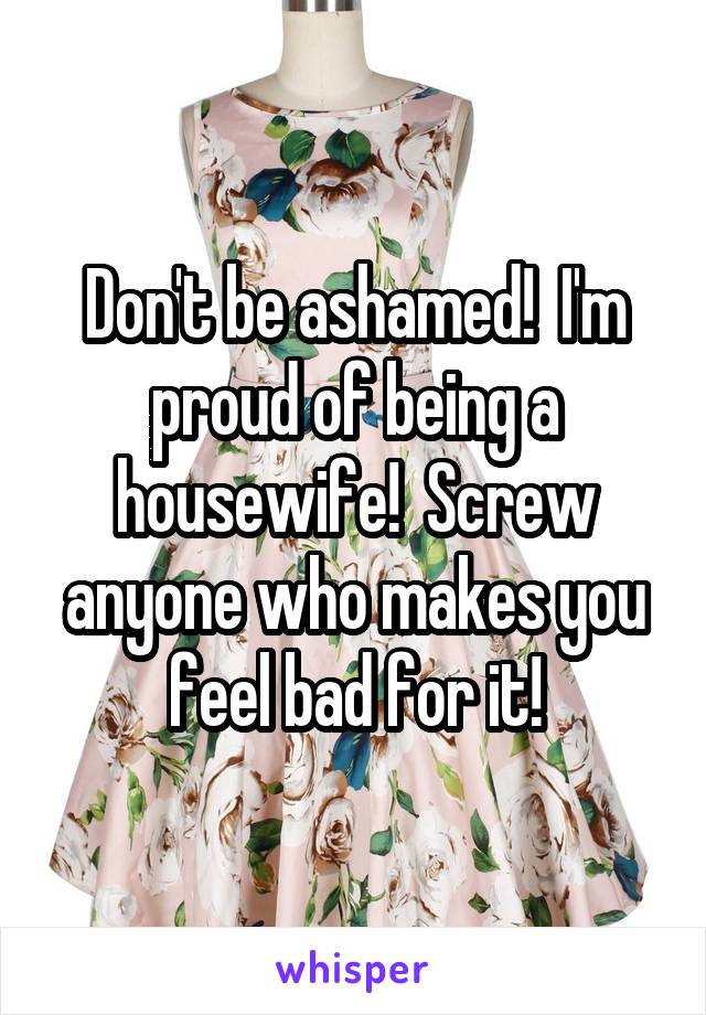 Don't be ashamed!  I'm proud of being a housewife!  Screw anyone who makes you feel bad for it!