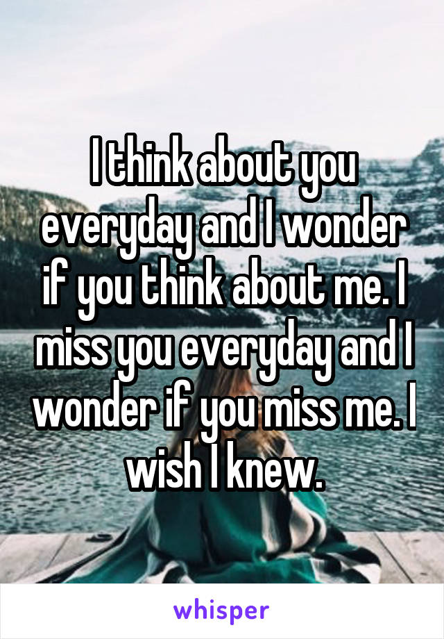 I think about you everyday and I wonder if you think about me. I miss you everyday and I wonder if you miss me. I wish I knew.
