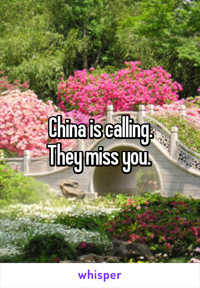 China is calling.
They miss you. 