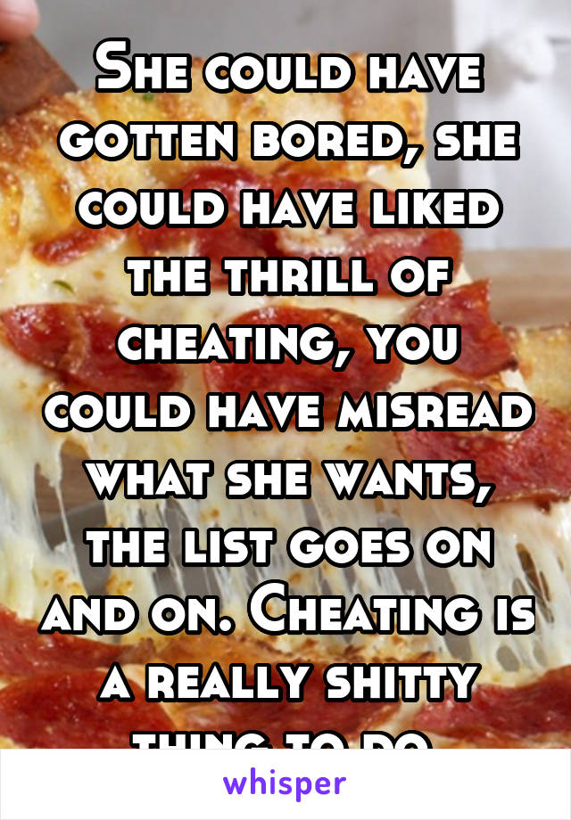 She could have gotten bored, she could have liked the thrill of cheating, you could have misread what she wants, the list goes on and on. Cheating is a really shitty thing to do.