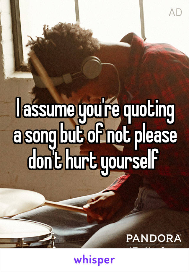 I assume you're quoting a song but of not please don't hurt yourself 