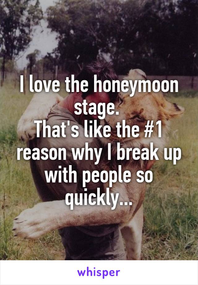 I love the honeymoon stage. 
That's like the #1 reason why I break up with people so quickly...