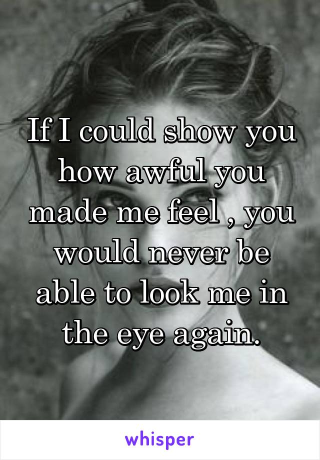 If I could show you how awful you made me feel , you would never be able to look me in the eye again.