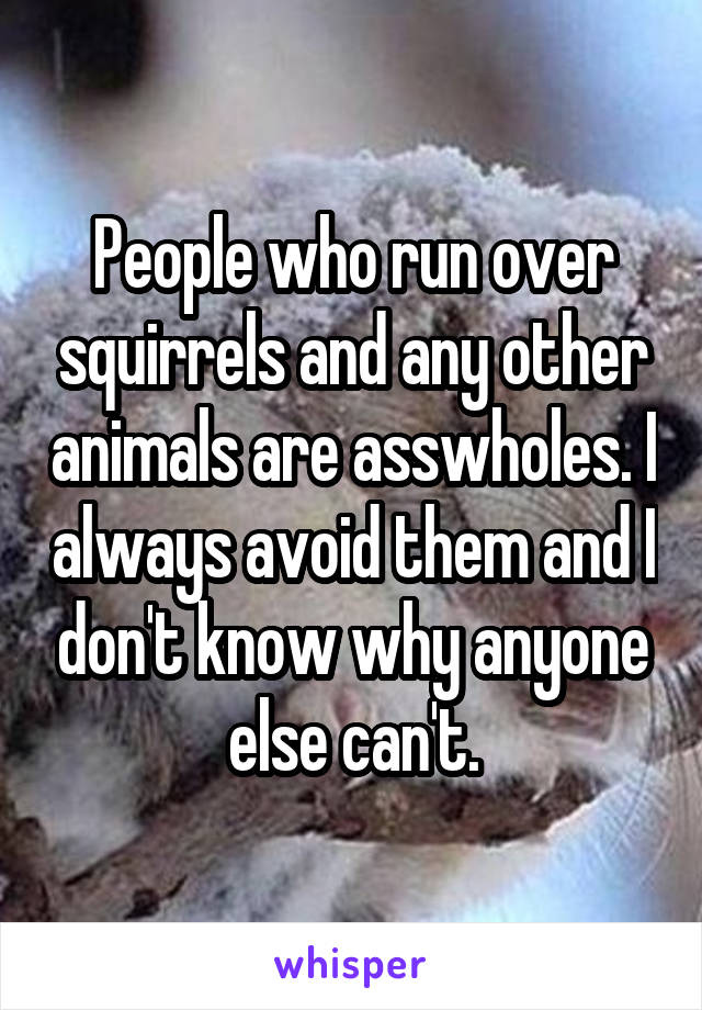 People who run over squirrels and any other animals are asswholes. I always avoid them and I don't know why anyone else can't.