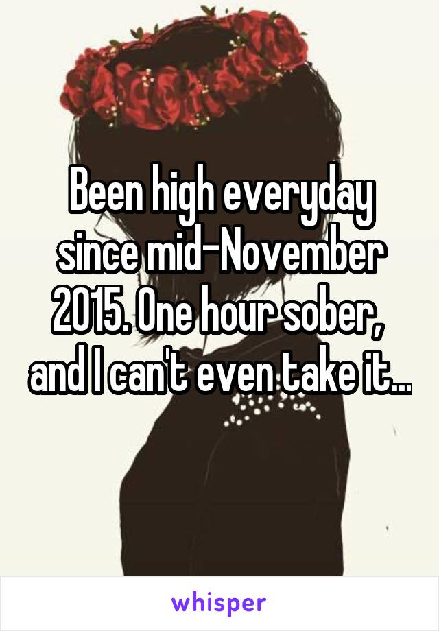 Been high everyday since mid-November 2015. One hour sober,  and I can't even take it... 