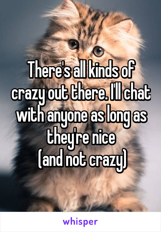 There's all kinds of crazy out there. I'll chat with anyone as long as they're nice
 (and not crazy)