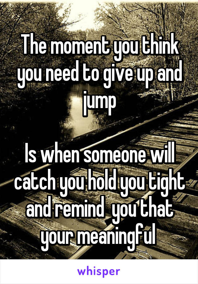 The moment you think you need to give up and jump

Is when someone will catch you hold you tight and remind  you that your meaningful 