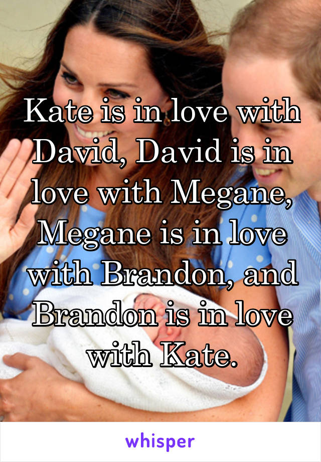 Kate is in love with David, David is in love with Megane, Megane is in love with Brandon, and Brandon is in love with Kate.
