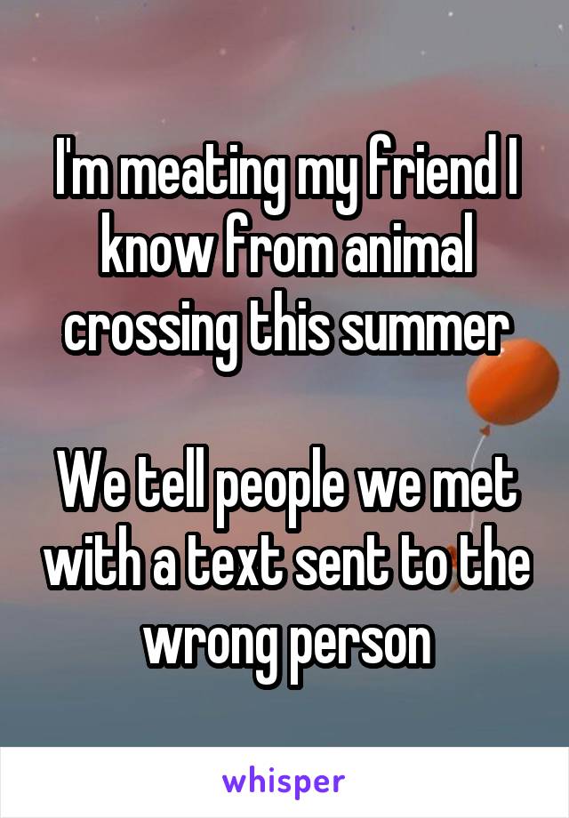 I'm meating my friend I know from animal crossing this summer

We tell people we met with a text sent to the wrong person