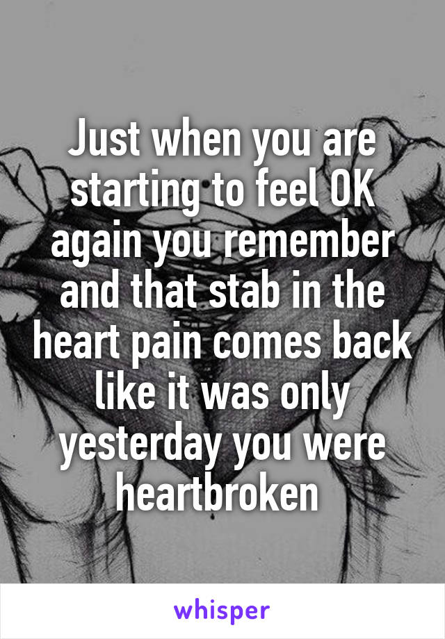 Just when you are starting to feel OK again you remember and that stab in the heart pain comes back like it was only yesterday you were heartbroken 