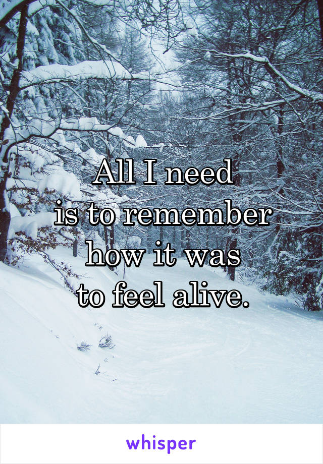 All I need
is to remember how it was
to feel alive.
