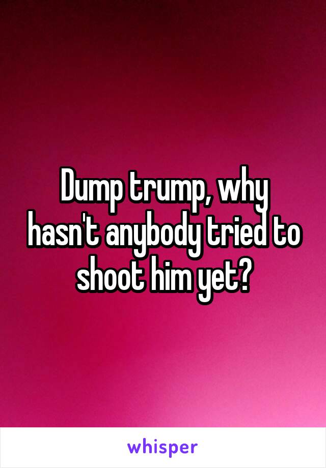 Dump trump, why hasn't anybody tried to shoot him yet?
