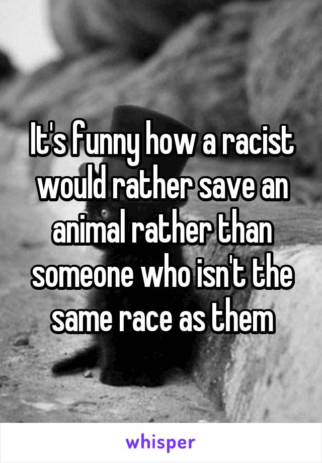 It's funny how a racist would rather save an animal rather than someone who isn't the same race as them