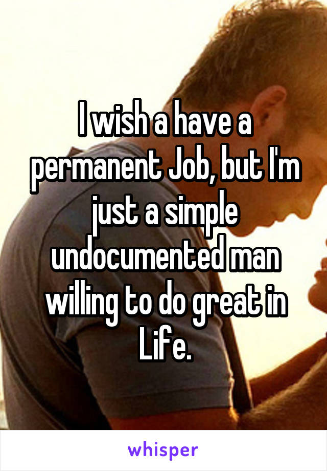 I wish a have a permanent Job, but I'm just a simple undocumented man willing to do great in Life.