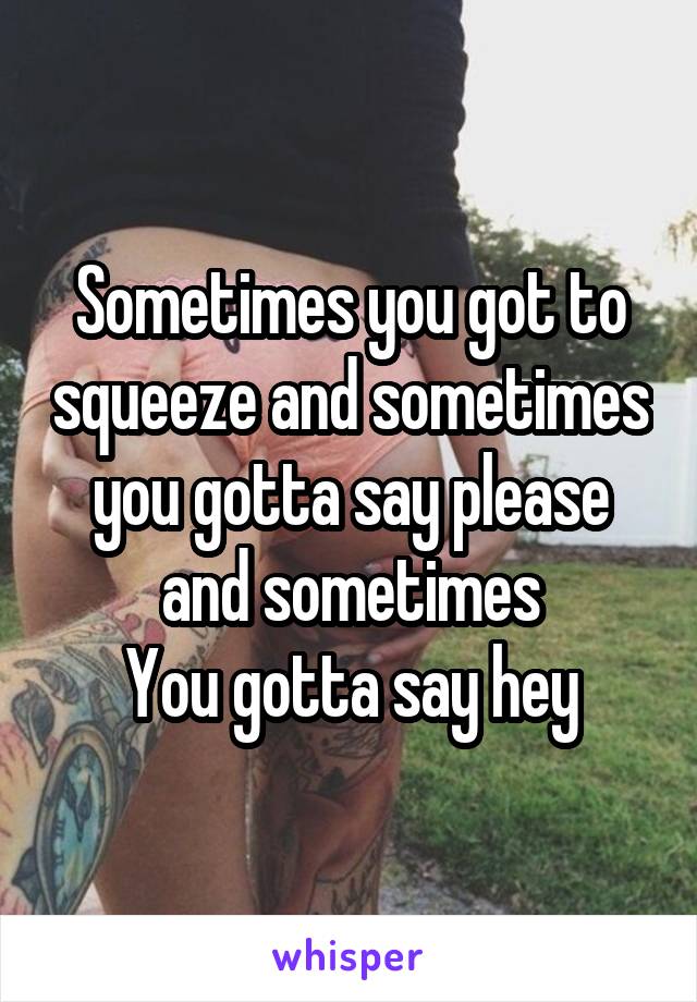 Sometimes you got to squeeze and sometimes you gotta say please and sometimes
You gotta say hey