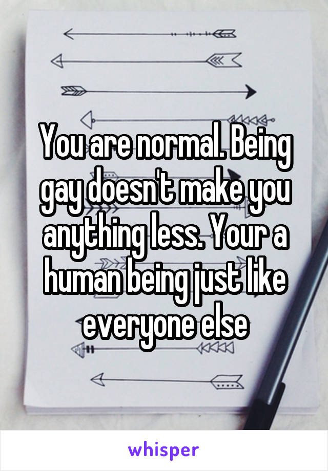 You are normal. Being gay doesn't make you anything less. Your a human being just like everyone else