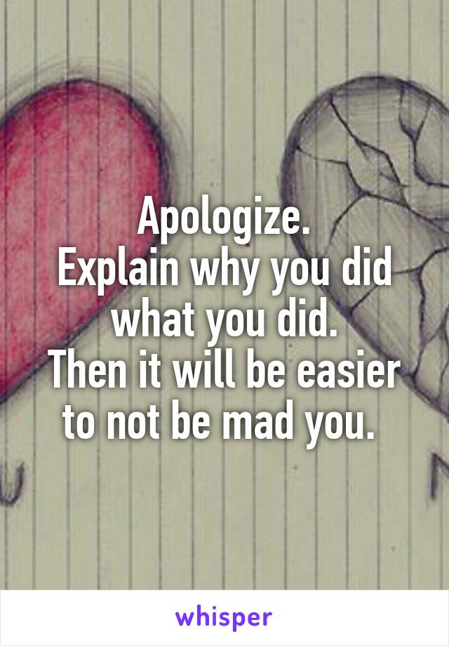 Apologize.
Explain why you did what you did.
Then it will be easier to not be mad you. 
